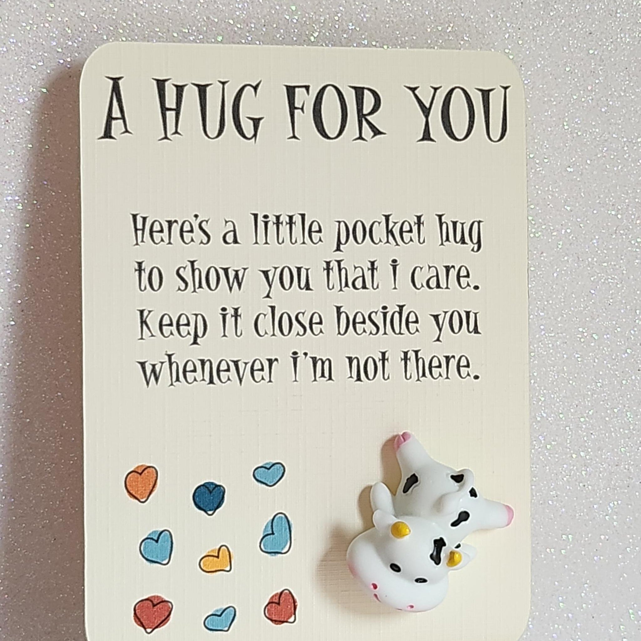 Cow Pocket Hug 3d Black And White Cow Pocket Hug On Gift Card Personalised Gift Card Option Positive Affirmation Friend Back To School Son