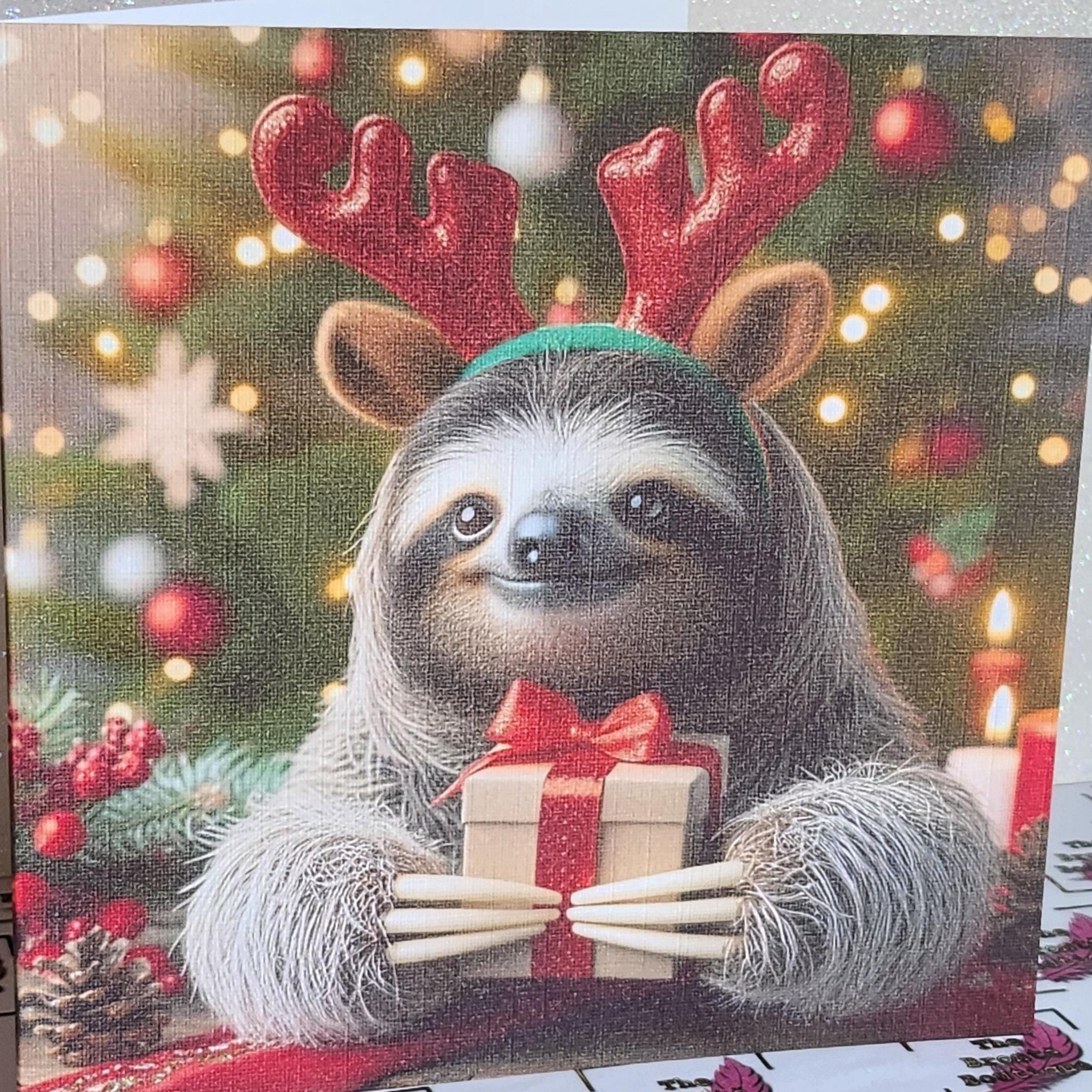 Sloth Christmas Card Sloth Wearing Red Reindeer Antlers With Christmas Tree Snow Fur Baby Festive Scene Christmas Gifts Xmas Free Delivery