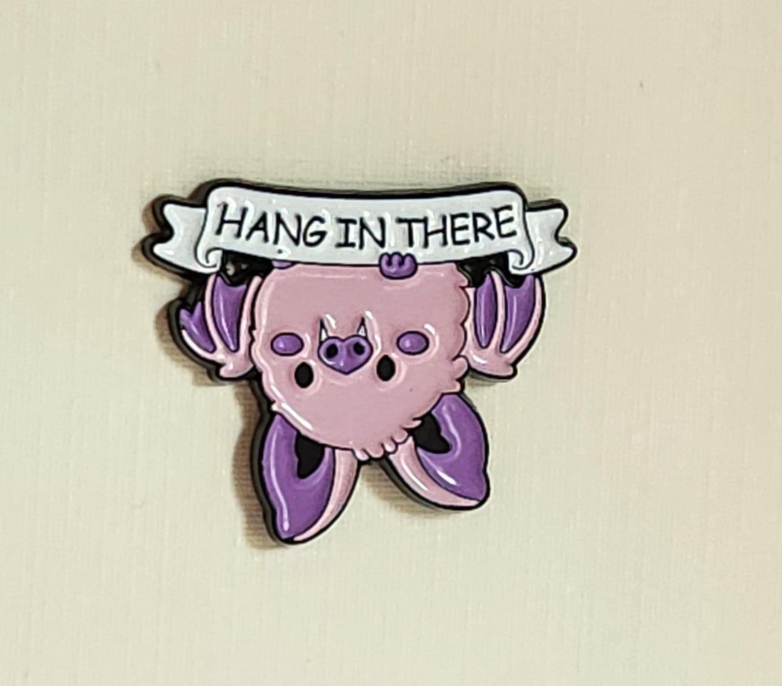 Positive Affirmation Enamel Pin Badge On Gift Card 'You Got This Hang In There'  Cute Purple Bat Mental Health Anti Bullying Self Love