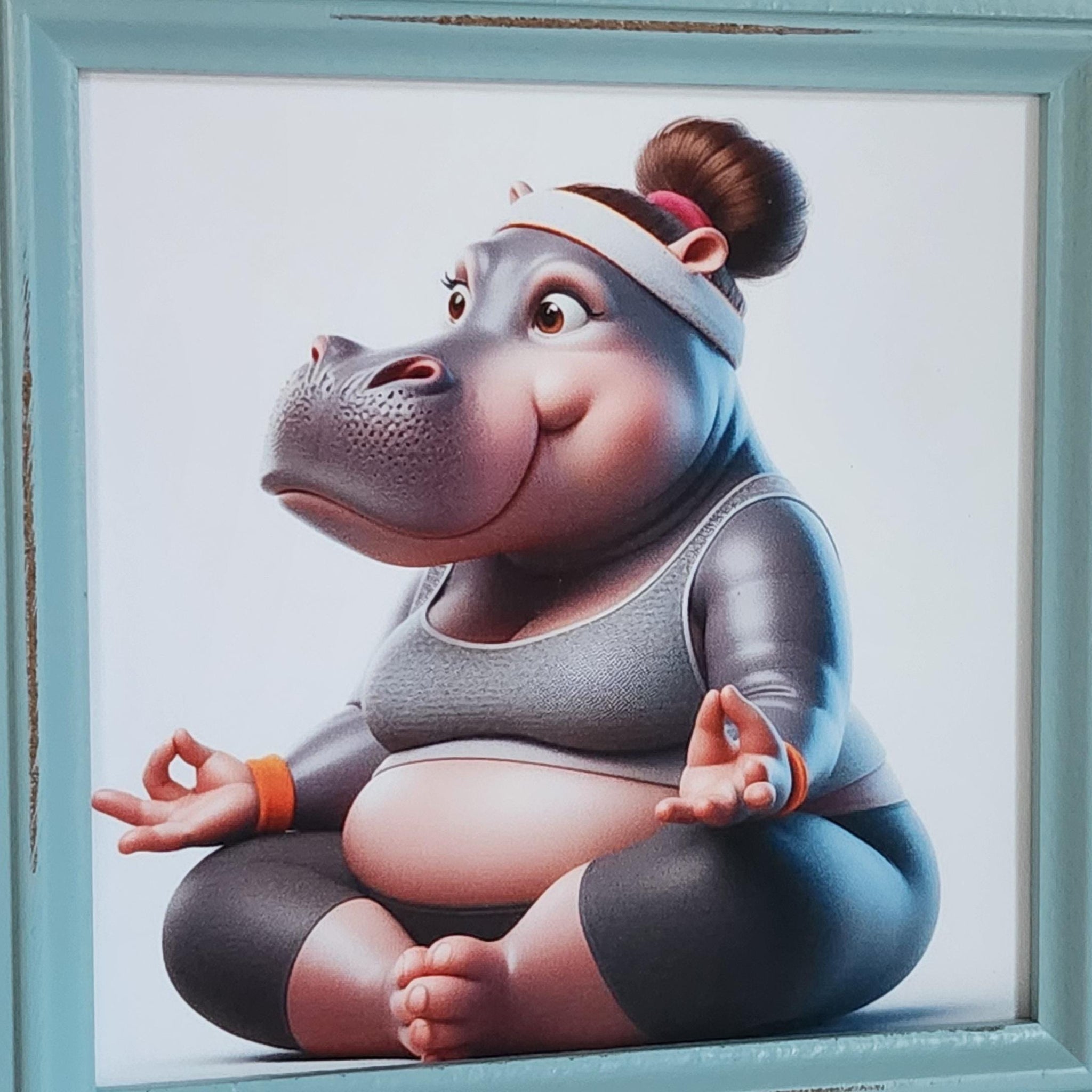 Hippo Yoga Wall Art 150x150mm for Square Frame Unframed Glossy Photo Paper Fine Art Velvet Etching Paper Wal Print Kitchen Home Office