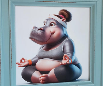 Hippo Yoga Wall Art 150x150mm for Square Frame Unframed Glossy Photo Paper Fine Art Velvet Etching Paper Wal Print Kitchen Home Office