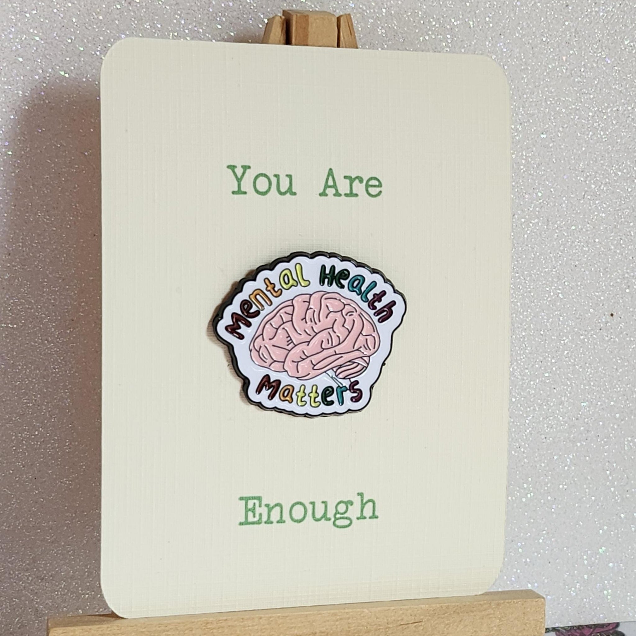 Mental Health Badge On Gift Card Enamel Pin Badge 'Mental Health Matters' You Are Enough  Suicide Prevention Positive Affirmation Self Love