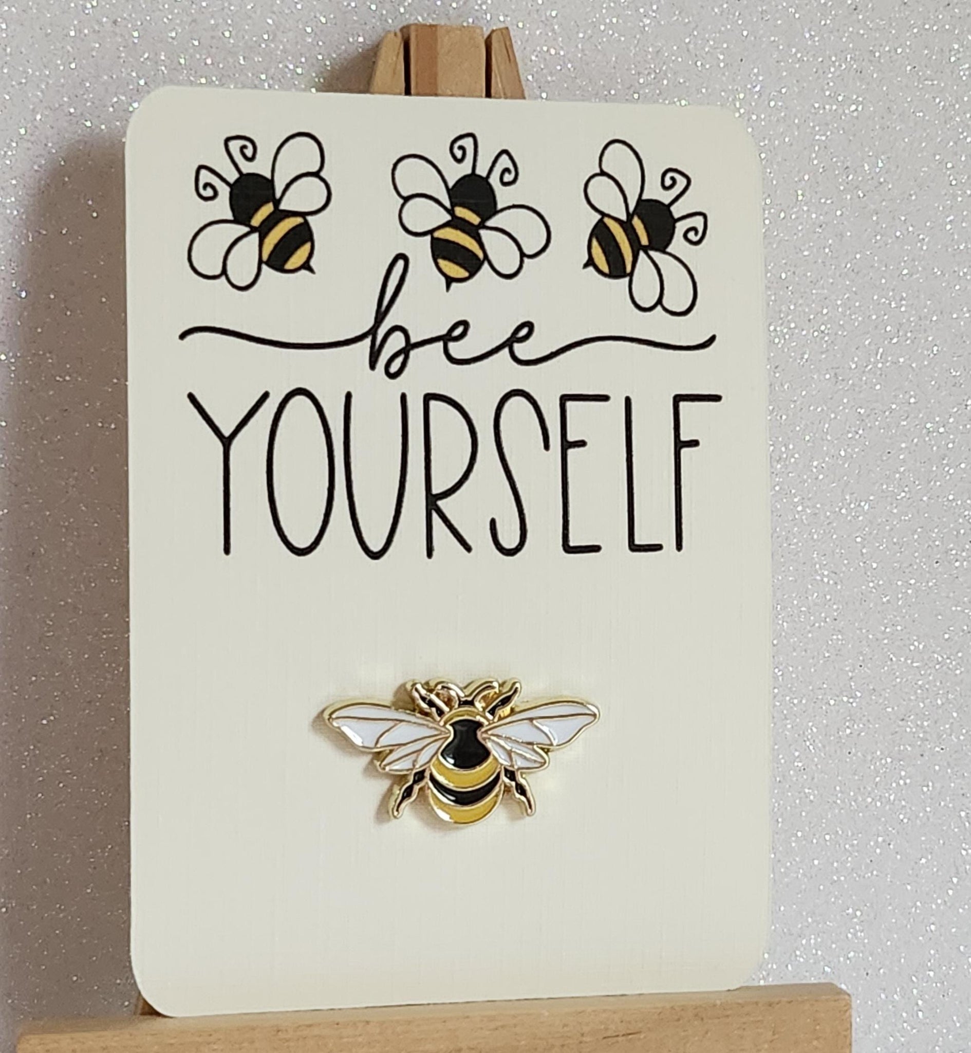 Bee Enamel Pin Badge On Gift Card Yellow And Black Bumble Bee Badge 'Bee Yourself' Friend Self Love Positivity Mental Health Anti Bullying