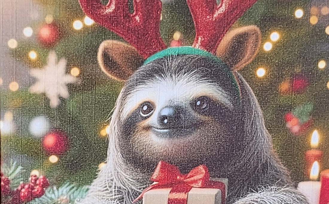 Sloth Christmas Card Sloth Wearing Red Reindeer Antlers With Christmas Tree Snow Fur Baby Festive Scene Christmas Gifts Xmas Free Delivery