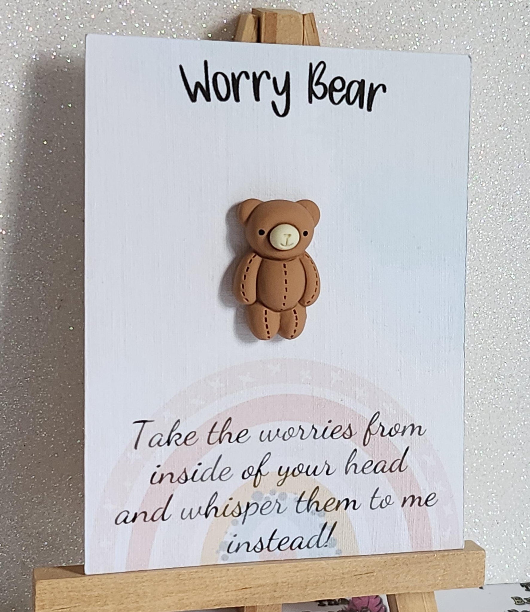 Worry Bear 3d Teddy Bear Pocket Hug On Gift Card 'Take The Worries From Inside Your Head Whisper Them To Me Instead' New School Son Daughter