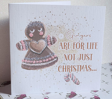 Christmas Card Gingerbread Girl 'Gingers Are For Life Not Just For Christmas' Candy Cane   Glitter Detail Daughter Sister Mum Free Delivery