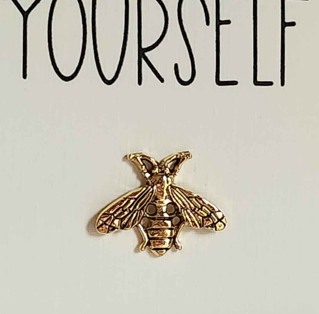 Bee Enamel Pin Badge On Gift Card Bronze Colour Bumble Bee Badge 'Bee Yourself' Friend Self Love Positivity Mental Health Anti Bullying