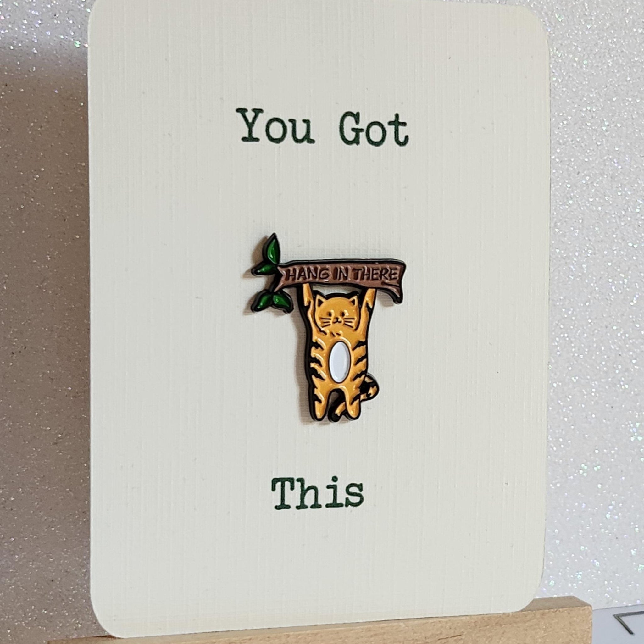 Positive Affirmation Enamel Pin Badge 'Hang In There' Cute Tabby Cat You Got This On Gift Card Mental Health Self Love Suicide Prevention