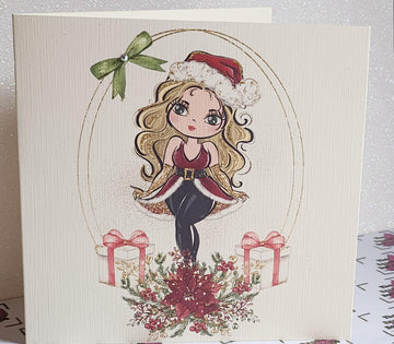 Christmas Card Blonde Girl Wearing Santa Outfit Christmas Gifts Holidays Swarovski Crystal Glitter Mum Daughter Sister Aunt Free Delivery