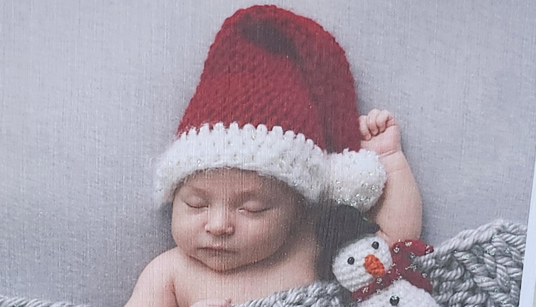 First Christmas 2024 Baby's 1st Christmas Baby In Red Santa Bobble Hat Snowman Teddy New Parents  Glitter Detail Linen Effect Free Delivery