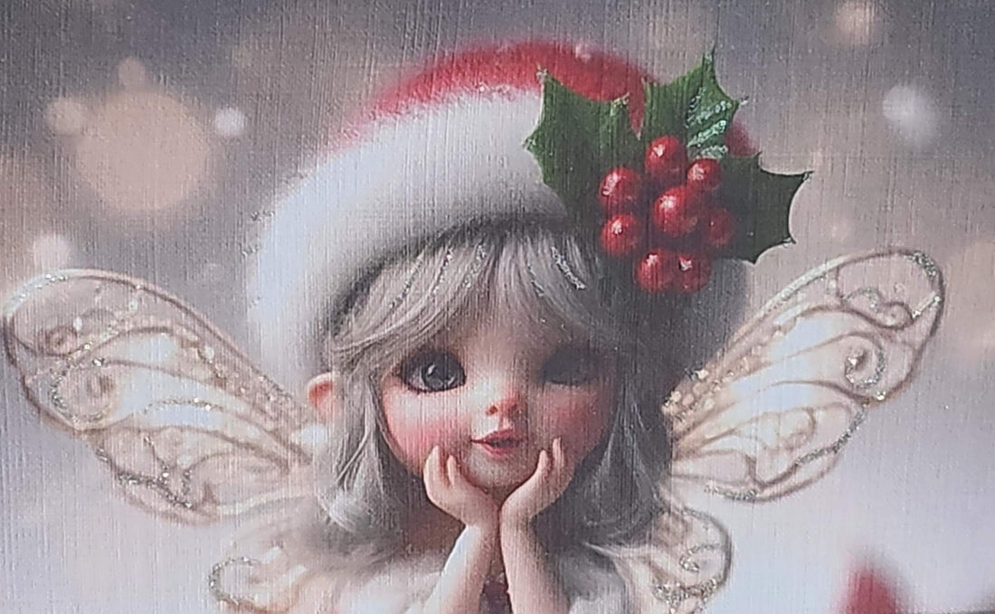 Christmas Fairy Card Fairy Sat On Christmas Cracker Wearing Santa Hat Daughter Grandaughter Glitter Linen Effect Holidays Free Delivery