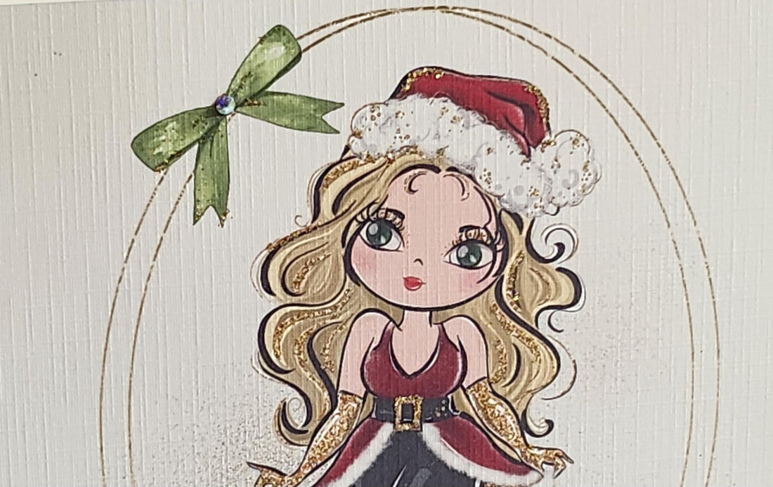 Christmas Card Blonde Girl Wearing Santa Outfit Christmas Gifts Holidays Swarovski Crystal Glitter Mum Daughter Sister Aunt Free Delivery