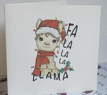 Llama Christmas Card ' Fa La La La Llama' In Santa Hat And Christmas Lights Swarovski Crystal Detail Holidays Linen Effect Free Delivery