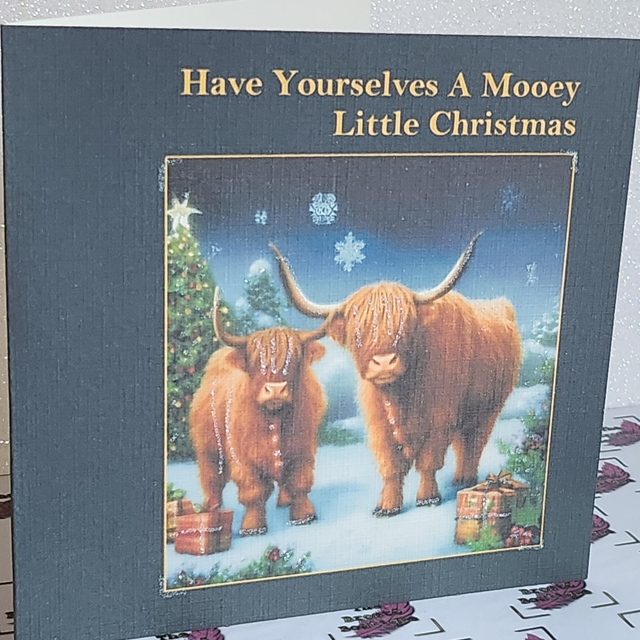 Highland Cow Christmas Card Have Yourselves A Mooey Little Christmas Handmade Family And Friends Highland Coo Glitter Holidays Free Delivery