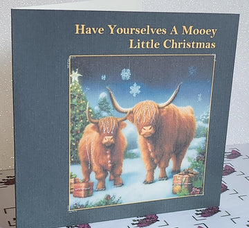 Highland Cow Christmas Card Have Yourselves A Mooey Little Christmas Handmade Family And Friends Highland Coo Glitter Holidays Free Delivery