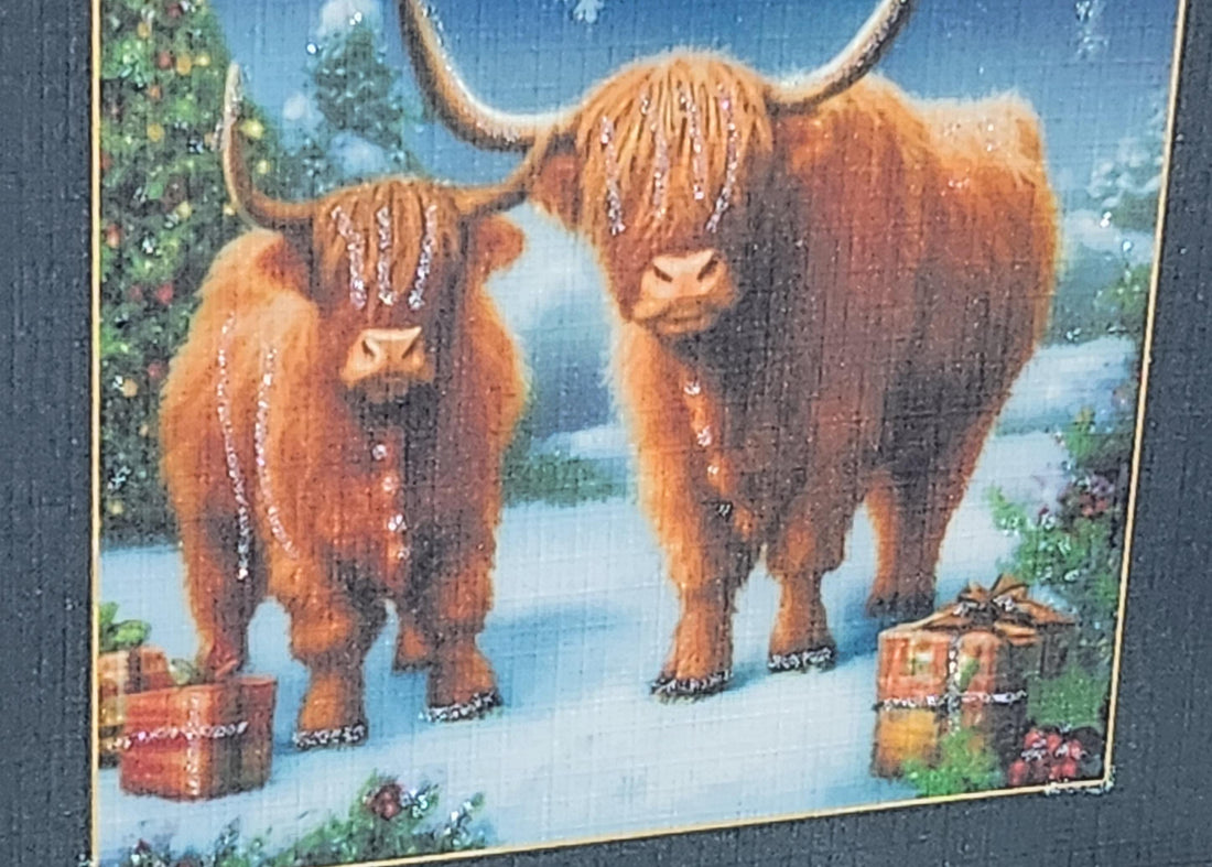 Highland Cow Christmas Card Have Yourselves A Mooey Little Christmas Handmade Family And Friends Highland Coo Glitter Holidays Free Delivery