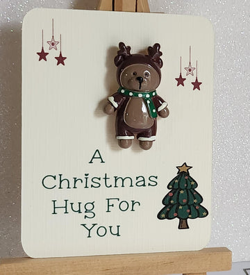 Secret Santa Gift Christmas Pocket Hug 3d Teddy Bear Reindeer Pocket Hug Mounted On Gift Card 'A Christmas Hug For You' Onesie Holidays