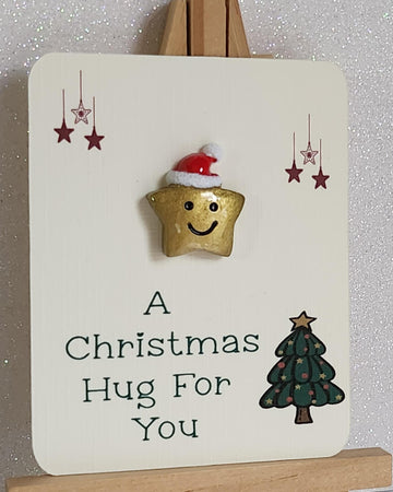 Secret Santa Gift Christmas Pocket Hug 3d Gold Star Santa Hat Pocket Hug Mounted On Gift Card 'A Christmas Hug For You' Festive Holidays