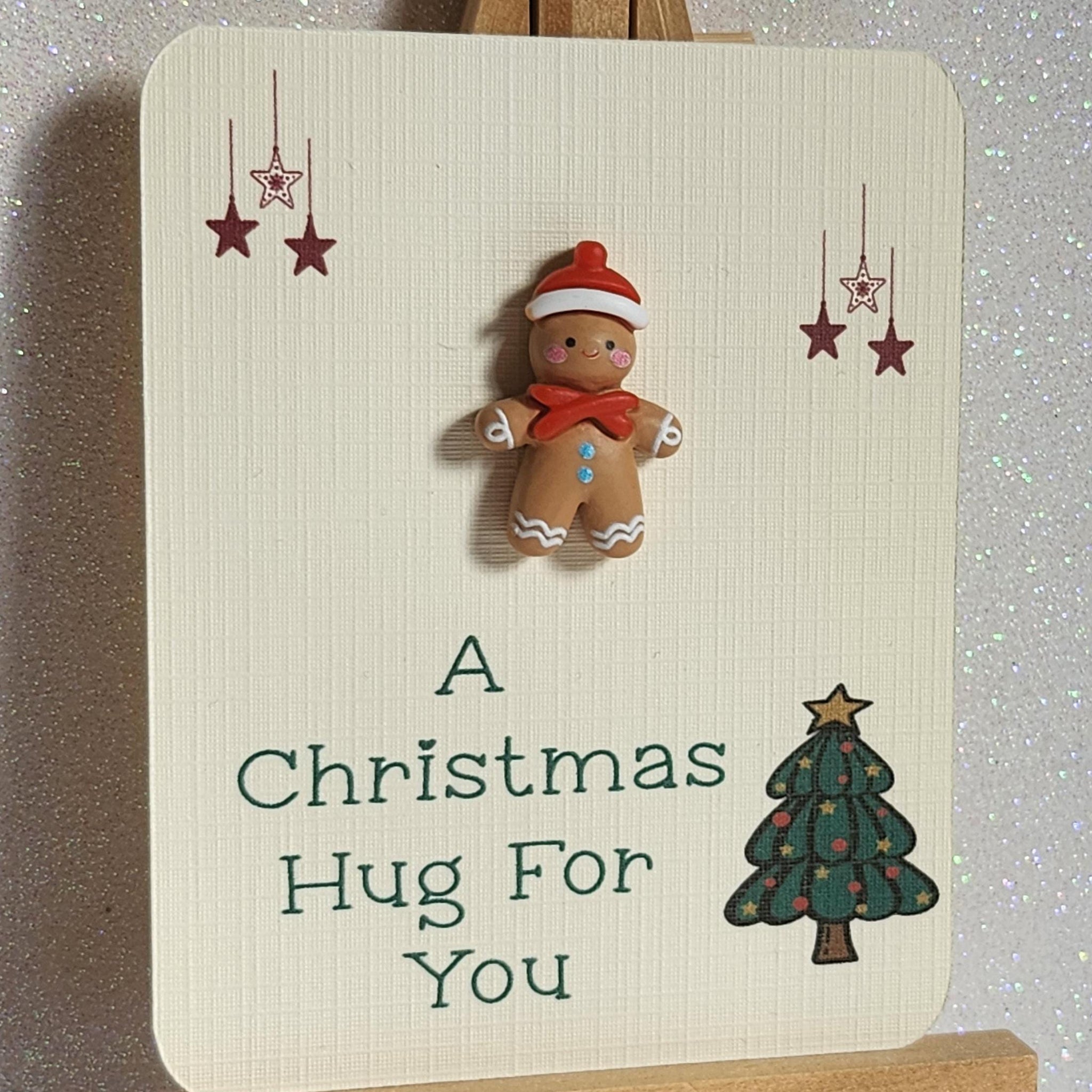 Secret Santa Gift Christmas Pocket Hug 3d Gingerbread Man Pocket Hug Mounted On Gift Card 'A Christmas Hug For You' Santa Hat Holidays