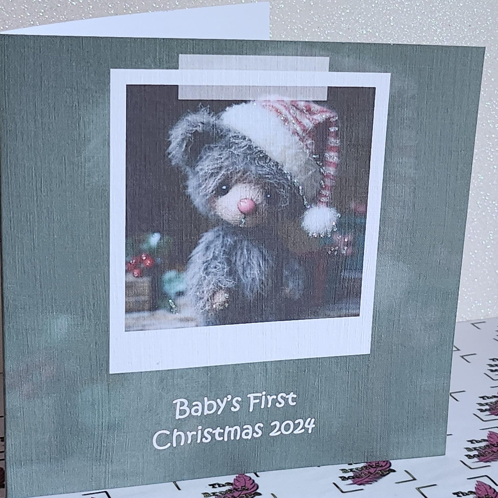 First Christmas 2024 Baby's 1st Christmas Tatty Teddy Bear Santa Bobble Hat New Parents Son Glitter Detail Linen Effect Free Delivery