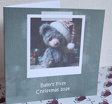 First Christmas 2024 Baby's 1st Christmas Tatty Teddy Bear Santa Bobble Hat New Parents Son Glitter Detail Linen Effect Free Delivery