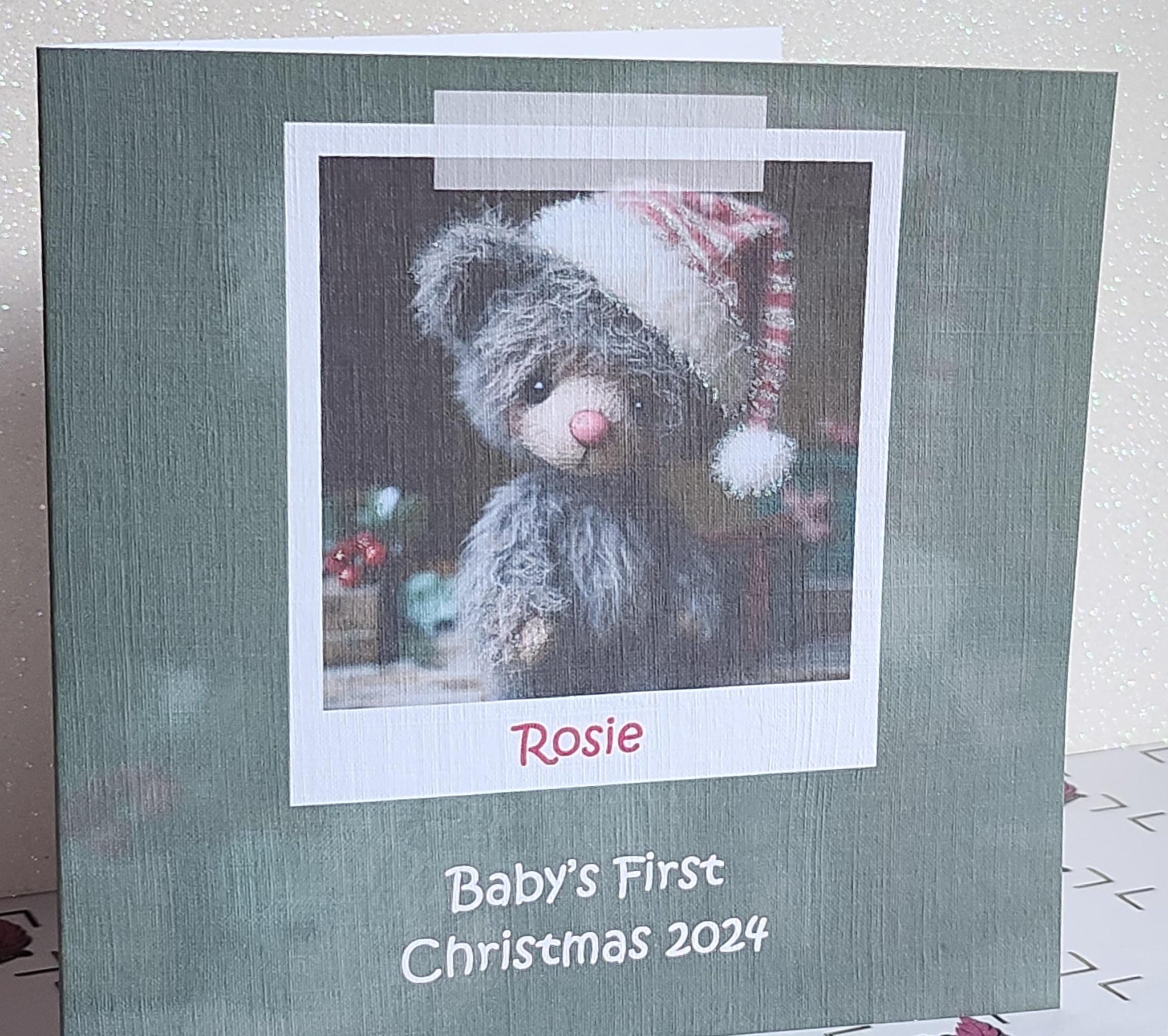 First Christmas 2024 Baby's 1st Christmas Tatty Teddy Santa Bobble Hat New Parents Personalised Glitter Detail Linen Effect Free Delivery