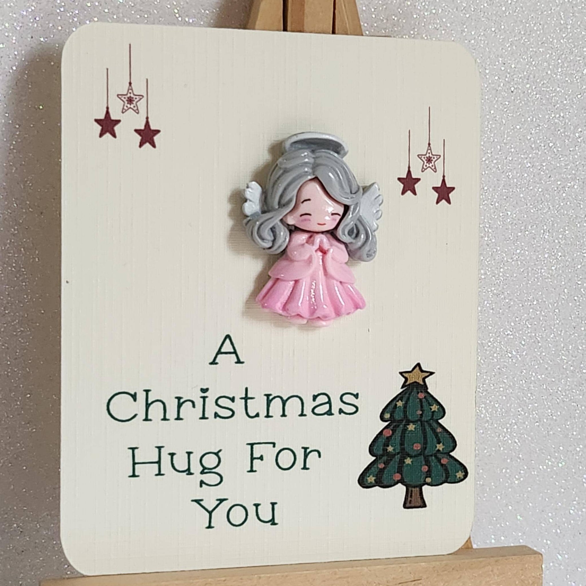 Secret Santa Gift Christmas Pocket Hug 3d Guardian Angel Pocket Hug Mounted On Gift Card 'A Christmas Hug For You' Pink Angel Holidays