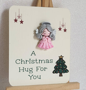 Secret Santa Gift Christmas Pocket Hug 3d Guardian Angel Pocket Hug Mounted On Gift Card 'A Christmas Hug For You' Pink Angel Holidays