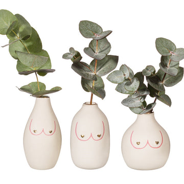 Sass & Belle Boobies Set Of 3 Bud Vases Pink & Gold Mini Vases Gift Boxed Girl Power
