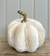 Fabric Pumpkin Decoration Ivory & Gold Faux Velvet Large.