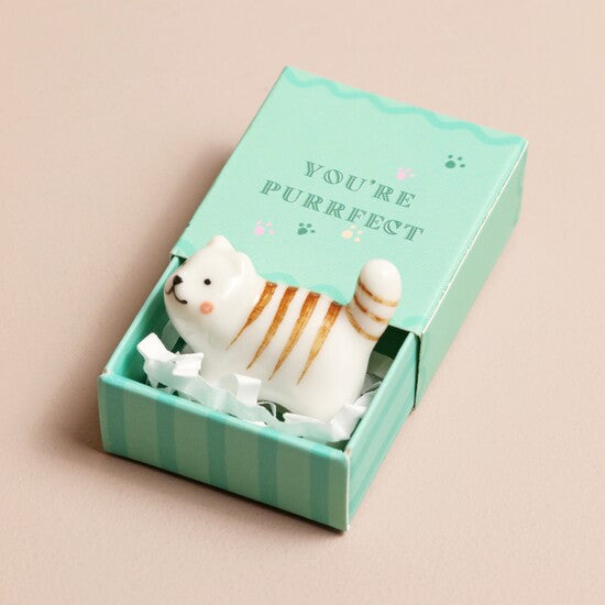Lisa Angel Tiny Matchbox Ceramic Hug Token Matchbox Ceramic Cat 'You're Purrfect' Lisa Angel Positivity Gift