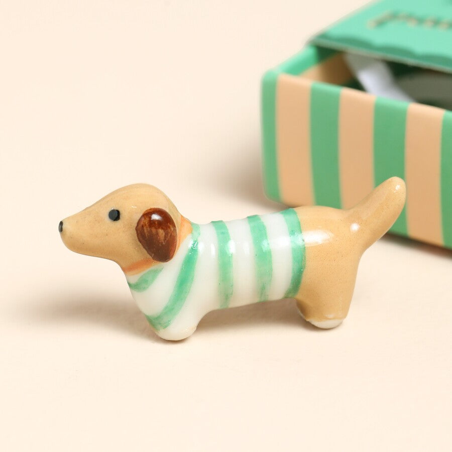 Lisa Angel Tiny Matchbox Ceramic Hug Token Matchbox Ceramic Dachshund Sausage Dog 'You're All Kinds Of Pawsome' Lisa Angel Positivity Gift