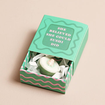 Lisa Angel Tiny Matchbox Ceramic Sushi Hug Token Matchbox Ceramic Sushi 'She Believed She Could Sushi Did' Lisa Angel Positivity Gift
